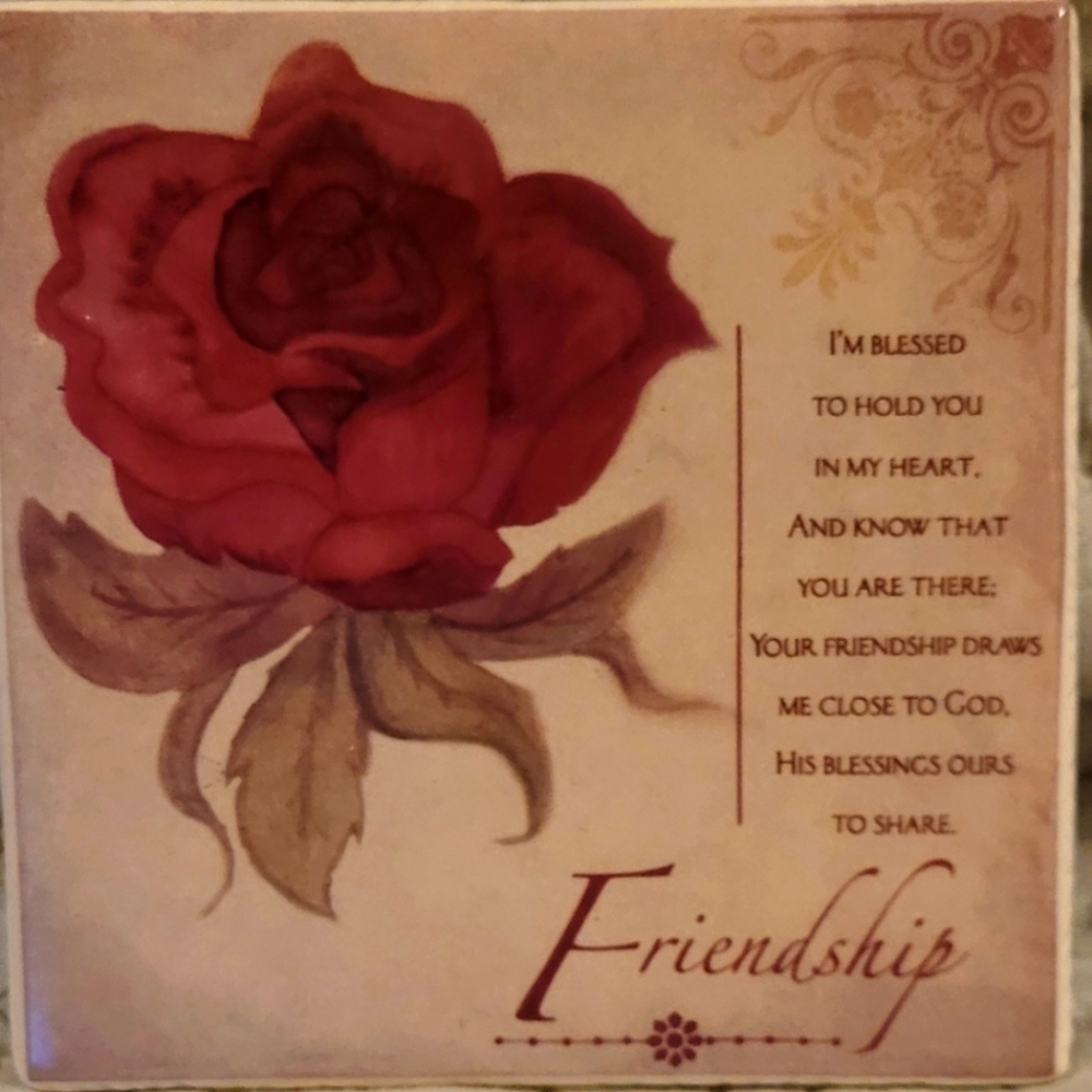 Petals Decorative Ceramic Rose Friendship Tile With Easel (NIB)